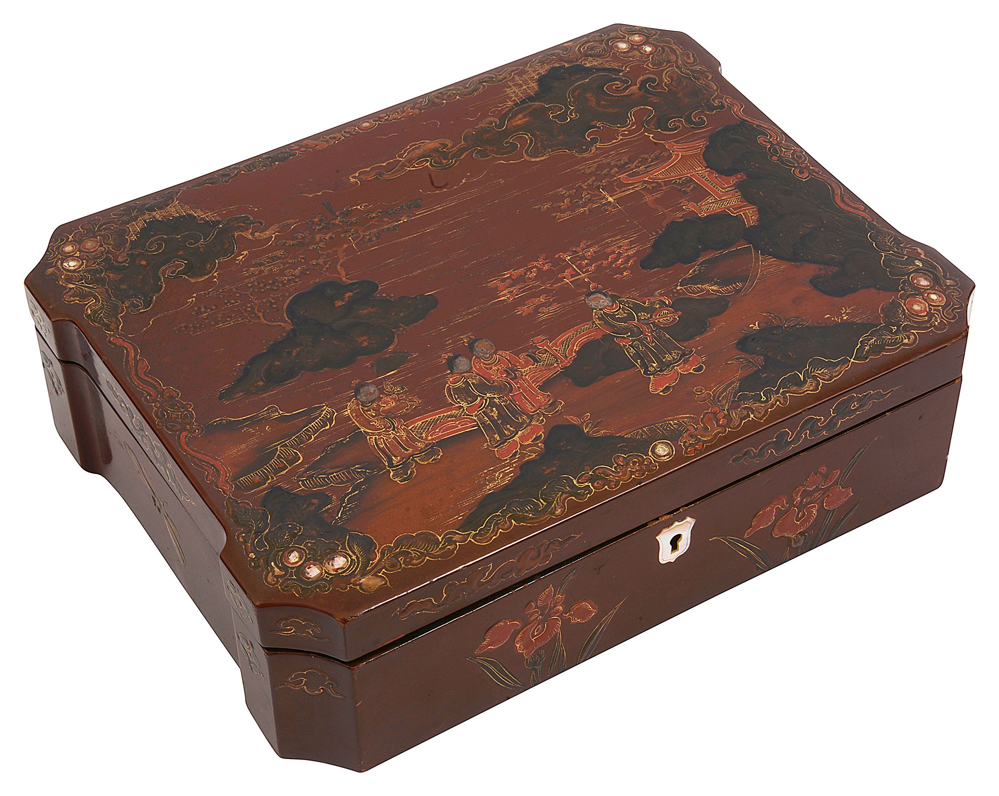 A 19th century Chinese export gilt decorated red lacquered box