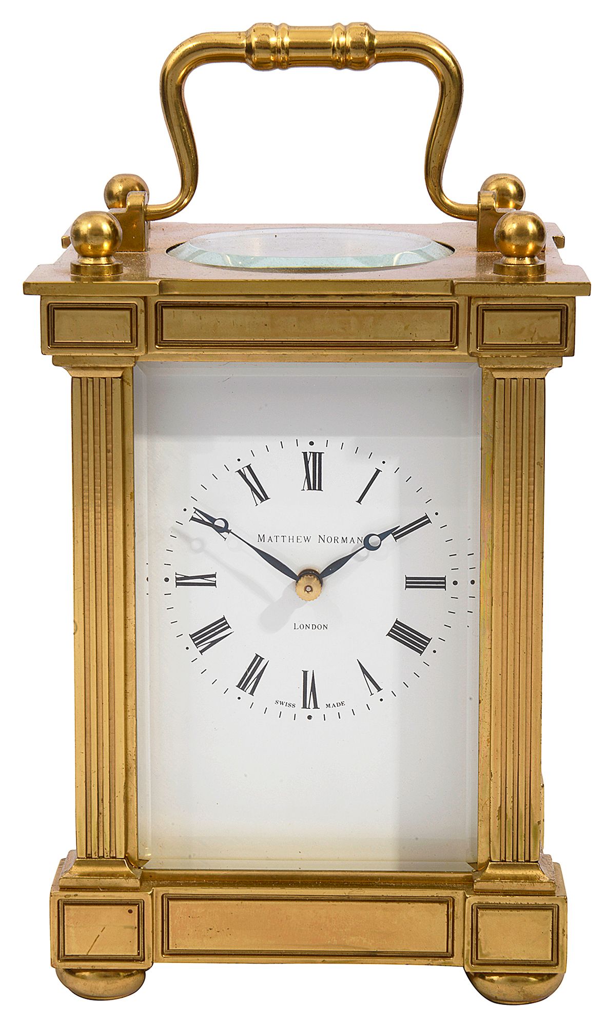 A large Matthew Norman brass four glass carriage clock