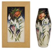 A Moorcroft 'Snowtime' pattern vase and plaque