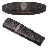 George III tortoiseshell and silver pique inlaid toothpick case c.1790 and a needle case
