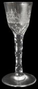 A late 18th century engraved facet stem wine glass c.1770
