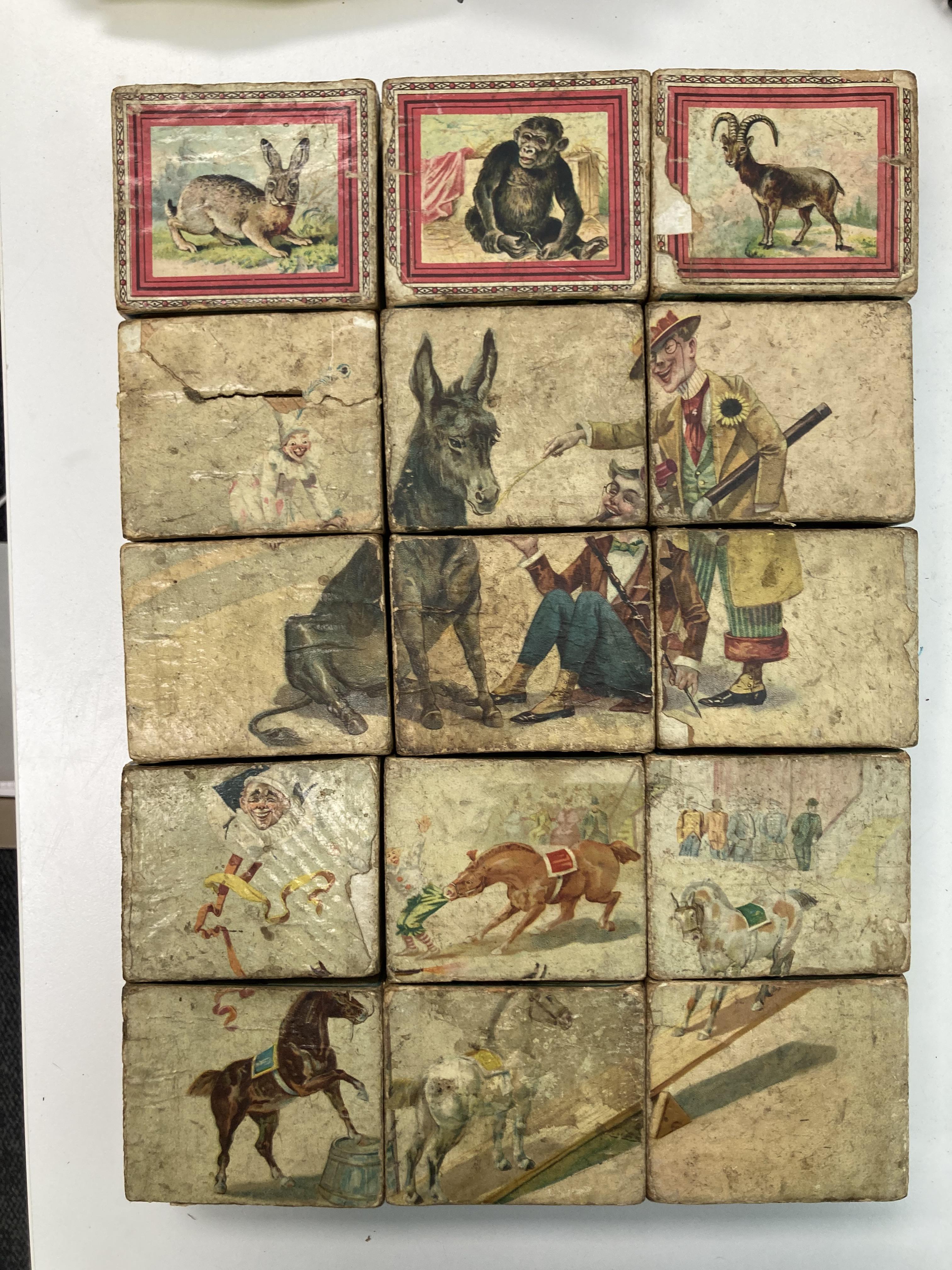 Four mid 19th century dissected wooden jigsaw puzzles and a set of fifteen Victorian printed alphabe - Image 7 of 8