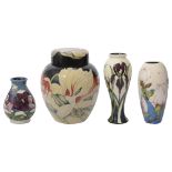 A Moorcroft ginger jar and three vases