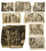 A collection of eight engravings on silk