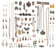 A collection of silver and costume jewellery