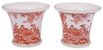 A pair of Royal Crown Derby bone china Red Aves XLI cache pots