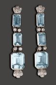 A pair of aquamarine and diamond-set articulated ear pendants
