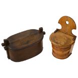 A 19th century Scandinavian bentwood storage box and cover and a Scottish treen hanging salt box