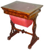 A Victorian walnut and burr walnut sewing and writing table