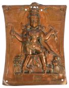 A 19th century Indian copper bas relief Virabhadra devotional repousse plaque