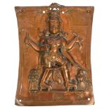 A 19th century Indian copper bas relief Virabhadra devotional repousse plaque