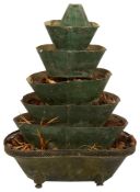 A late 19th century French tiered green tole planter