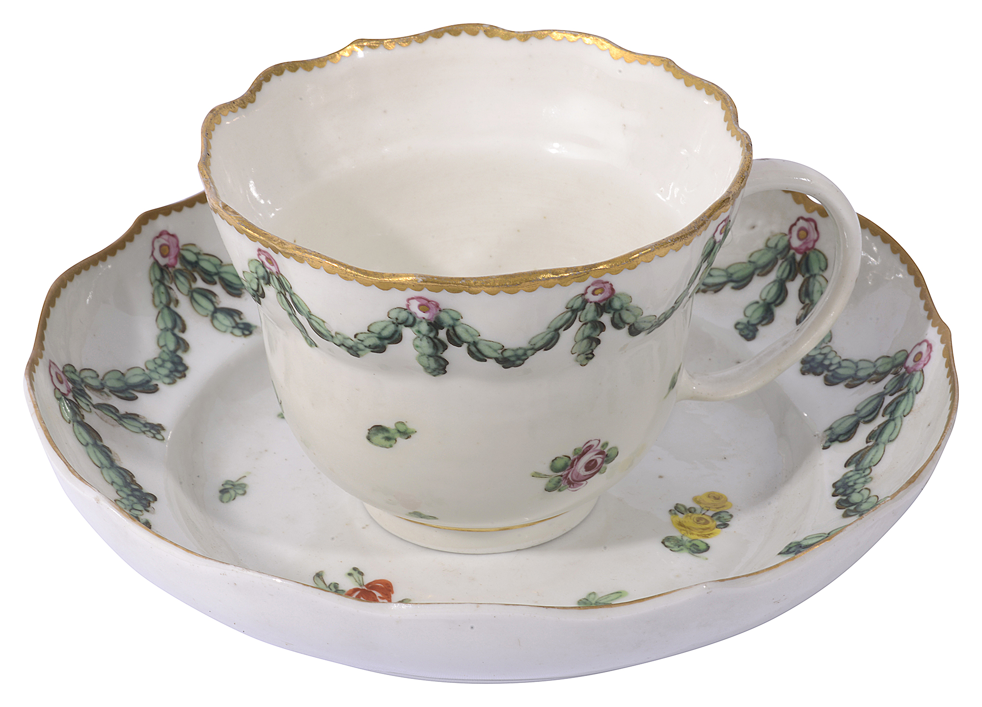 A late 18th century Champions Bristol chocolate cup and saucer c.1775