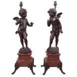 A pair of late 19th century French spelter figural lamps