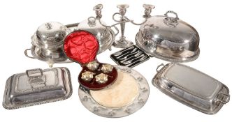 A George III Old Sheffield plate oval twin handled tray and other later electroplated items