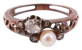 A late 19th century/early 20th century diamond and pearl ring