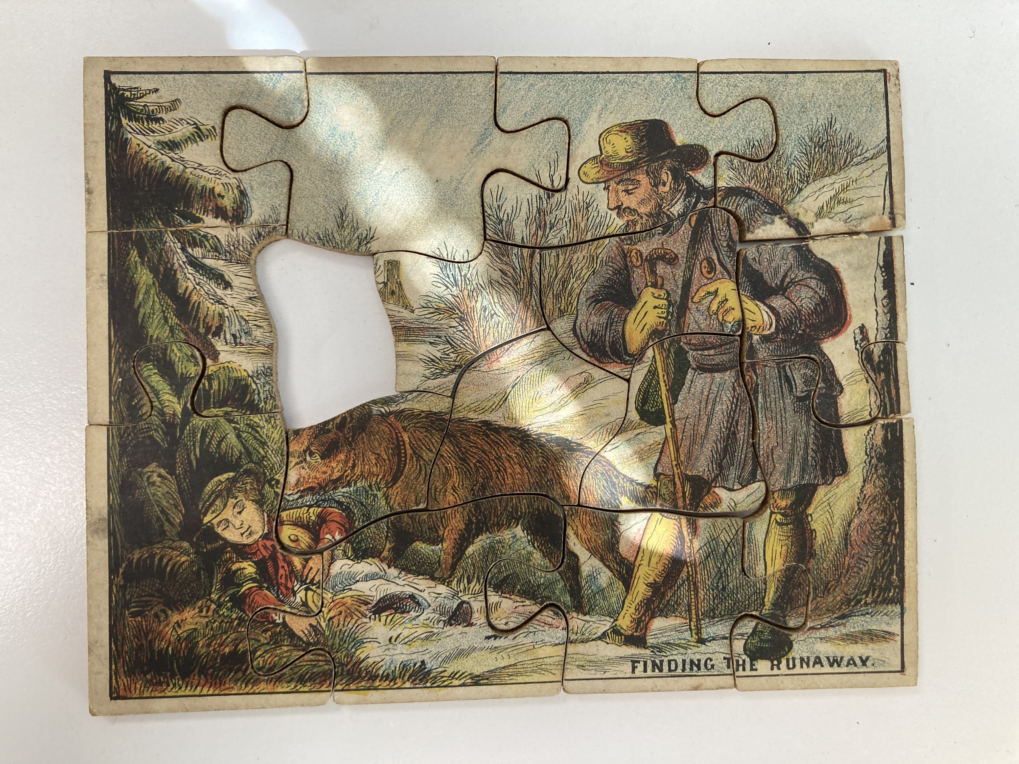 Four mid 19th century dissected wooden jigsaw puzzles and a set of fifteen Victorian printed alphabe - Image 5 of 8