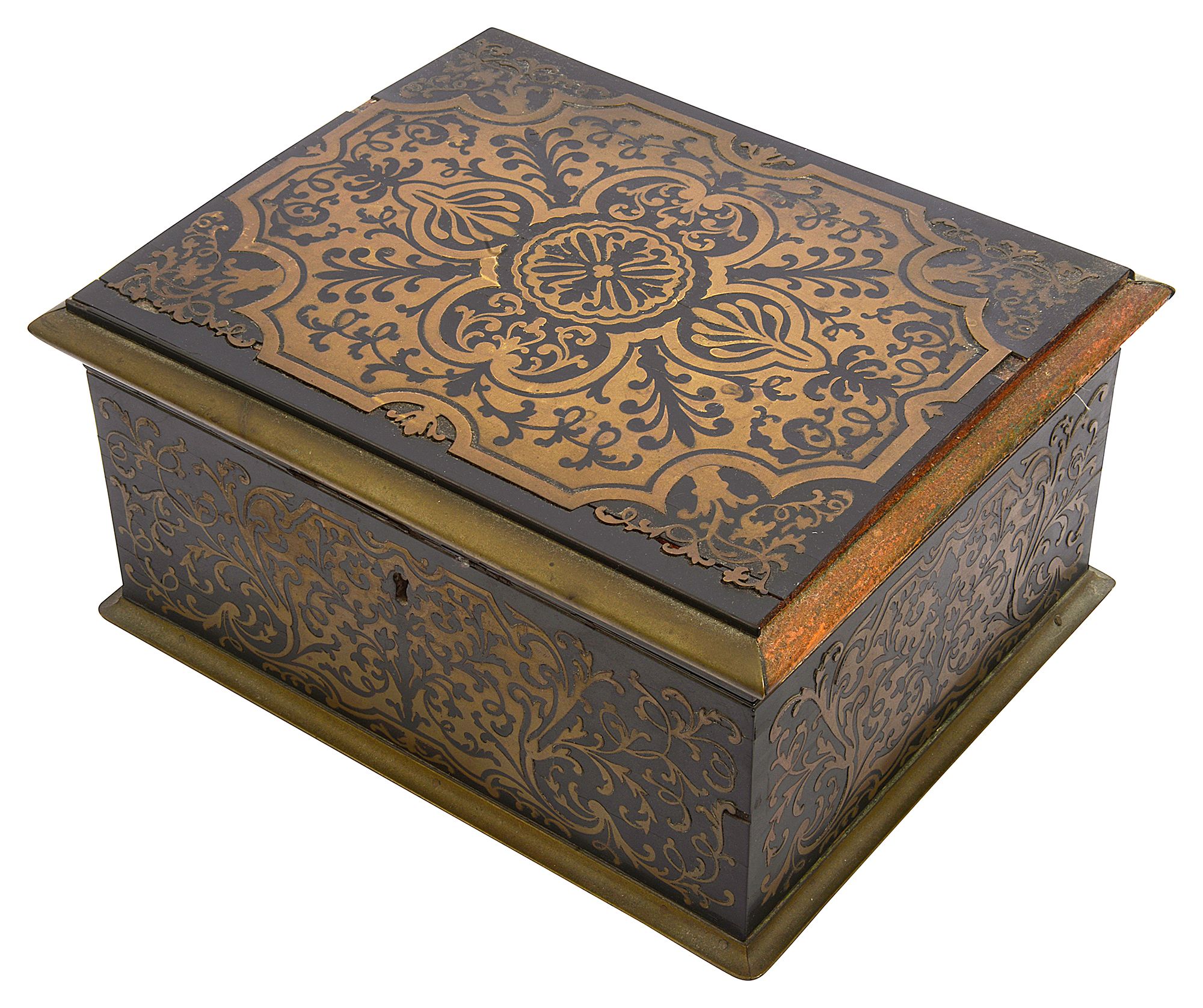 A George IV cut brass boulle marquetry and ebony work box - Image 2 of 10