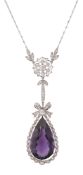 An Edwardian amethyst and diamond-set pendant necklace