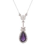 An Edwardian amethyst and diamond-set pendant necklace