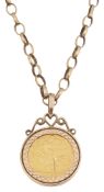 An Elizabeth II half sovereign pendant on chain