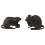 A Japanese Meiji period pair of patinated bronze figures of rats