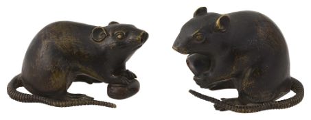 A Japanese Meiji period pair of patinated bronze figures of rats