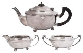 A George V silver three piece bachelor's tea service