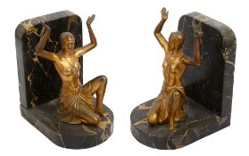 A pair of Austrian Art Deco bronzed figural bookends