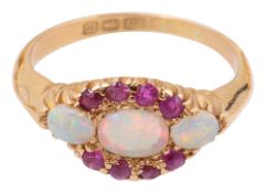 An Edwardian opal and ruby-set ring