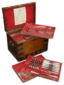 An Elkington & Co silver plate canteen of cutlery in oak chest