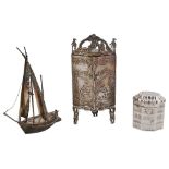 A late 19th century Dutch novelty miniature silver bowfronted corner cupboard, a .833 cachou box and