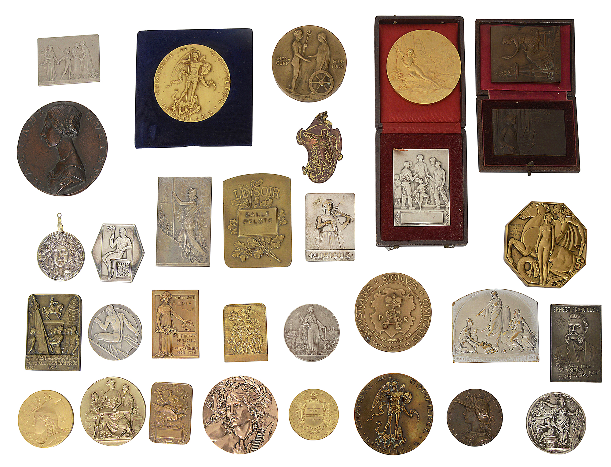 A collection of early 20th century and later mostly French bronze medals