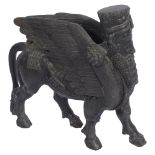 A Grand Tour black figure of an Assyrian human headed winged bull Lamassu