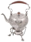 A George V silver kettle on stand with burner in 18th century style