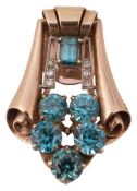 A 1950s zircon and diamond-set clip brooch