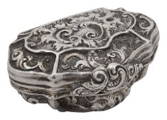 An 18th century continental silver-gilt cartouche shaped snuff box