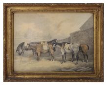 English School (18th century) 'Horses at Rest' watercolour