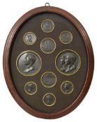After Bertrand Andrieu (French, 1761-1822) A framed group of ten portrait plaques/ medallions relati