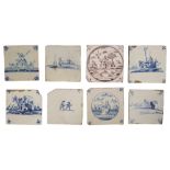A group of eight Delftware tiles, 18th century