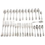 Matched George III and late silver fiddle pattern flatware