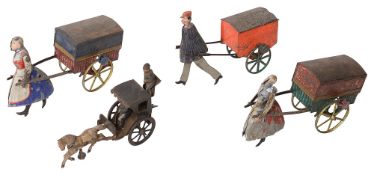 Three late 19th century French tinplate flywheel driven toys