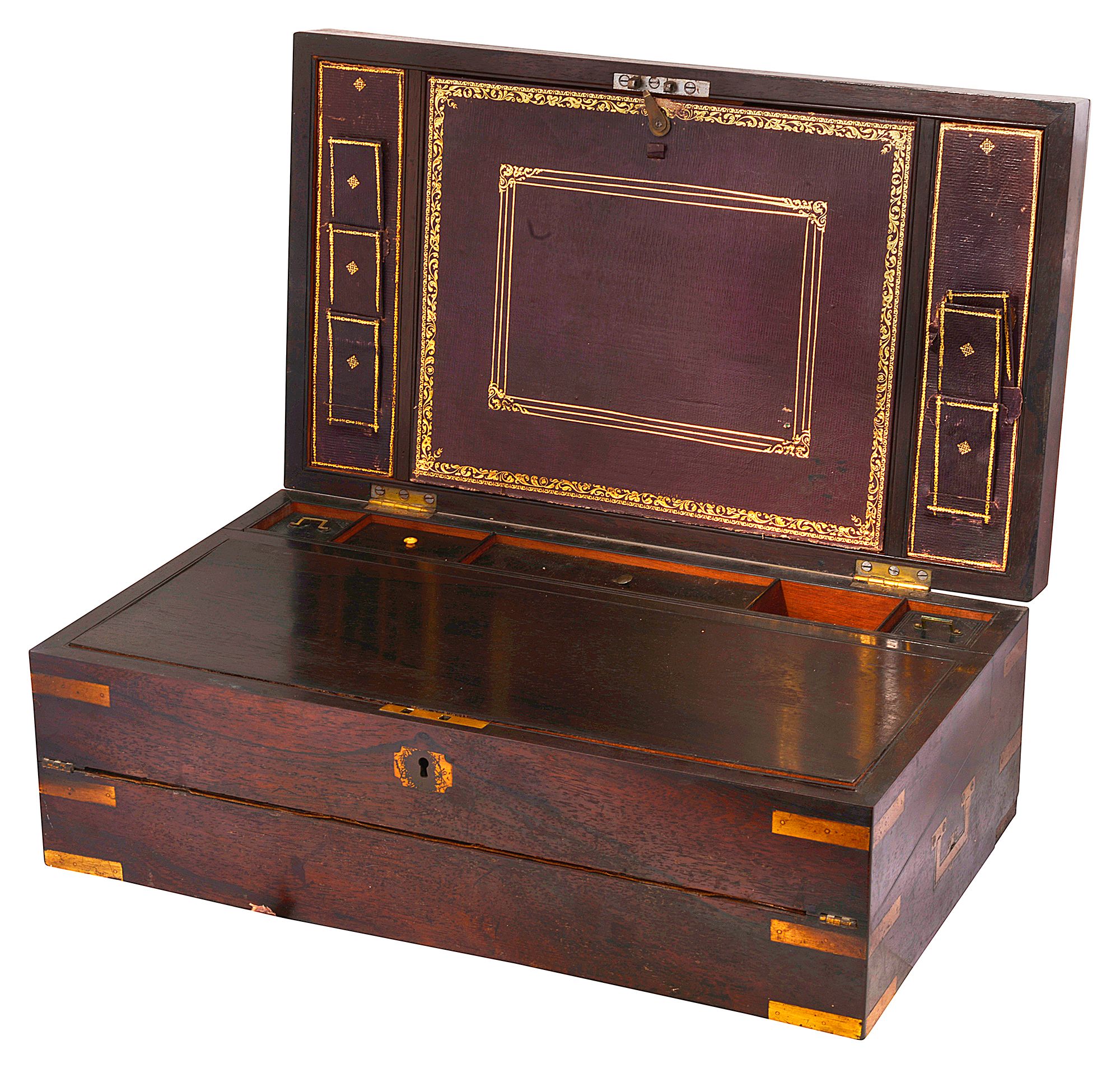 An early 19th century brass bound rosewood campaign writing slope - Image 2 of 9