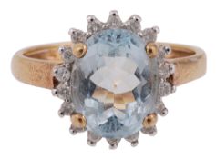 An aquamarine and diamond-set cluster ring