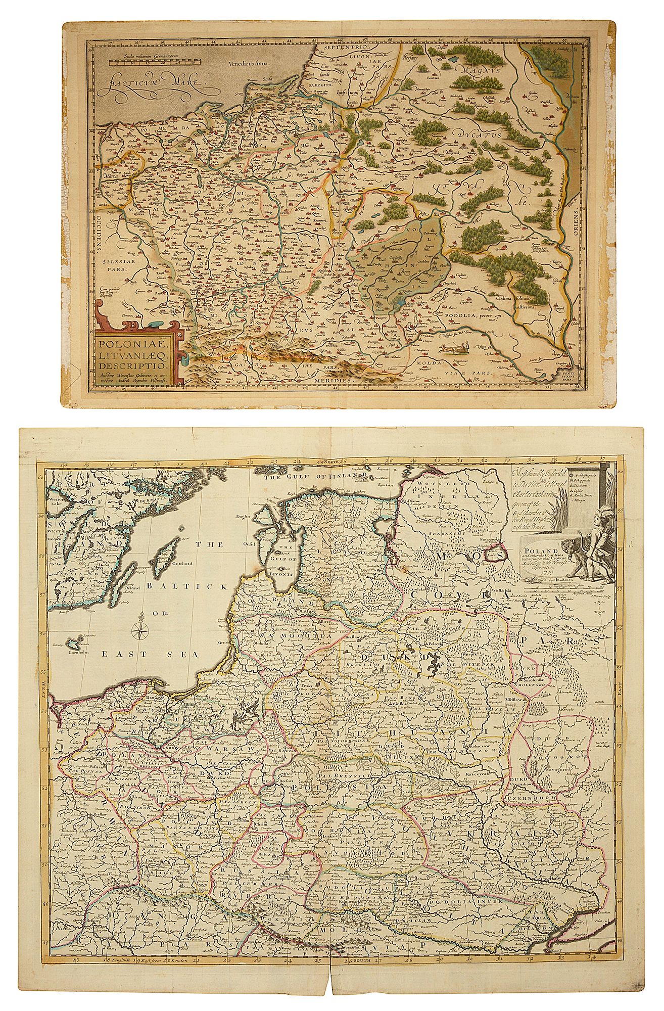 Poland. Two antiquarian maps - Senex (John) and Ortelius (Abraham)