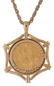 A George V 1913 full sovereign pendant on gold chain