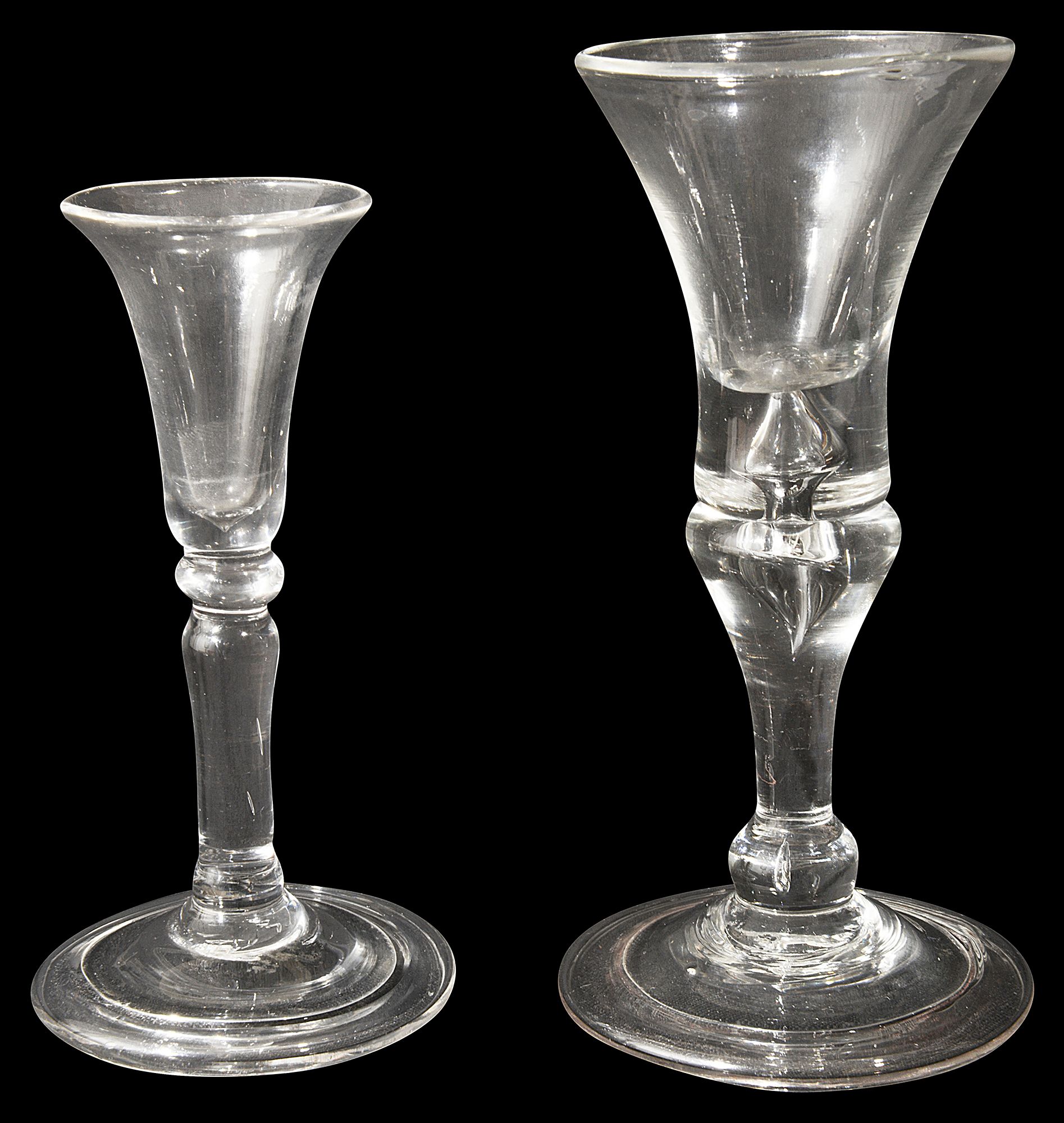 Two mid 18th century gin glasses c.1730