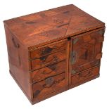 A Japanese Hakone marquetry table cabinet, converting to a miniature desk