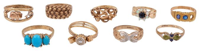 Nine assorted rings