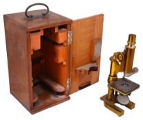 An E.Leitz Wetzlar microscope in mahogany case